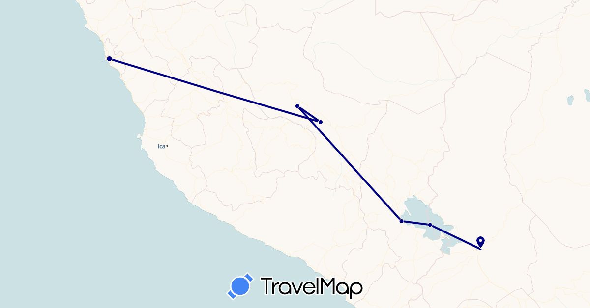 TravelMap itinerary: driving in Bolivia, Peru (South America)